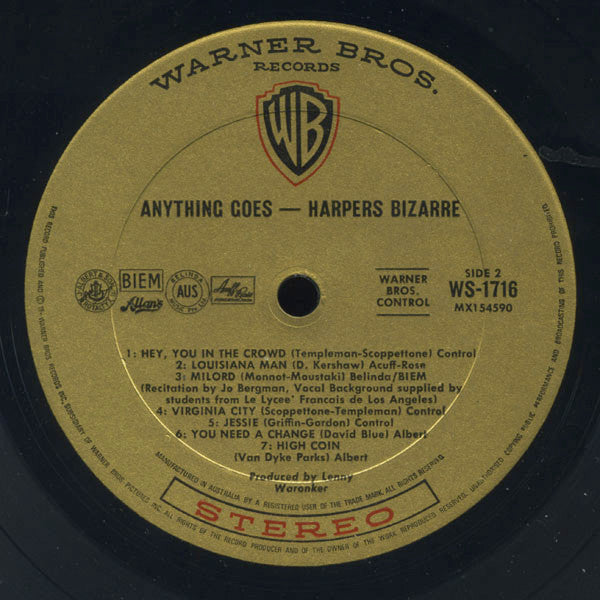Harpers Bizarre – Anything Goes LP vinyl record, image 4 of 4