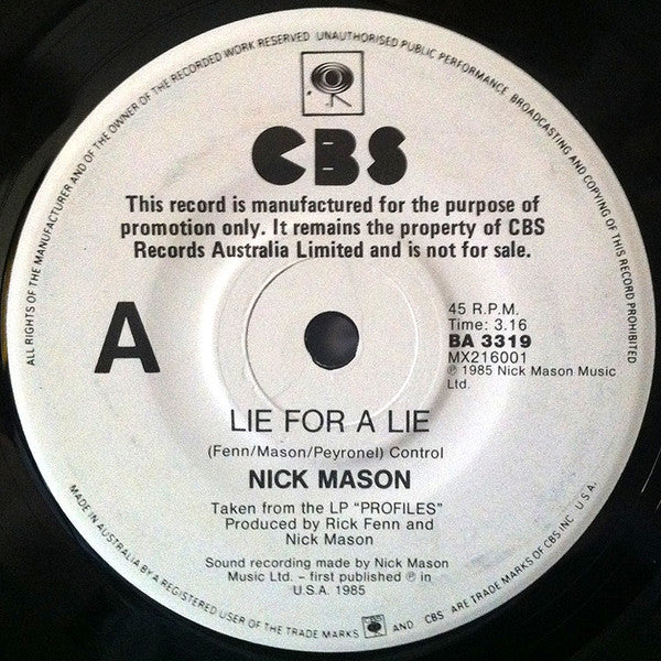 Nick Mason – Lie For A Lie 7" vinyl record, image 2 of 4