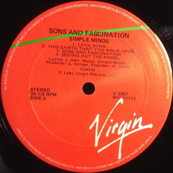 Simple Minds – Sons And Fascination LP vinyl record, image 4 of 4