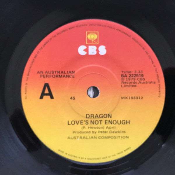 Dragon – Love's Not Enough 7" vinyl record, image 2 of 3