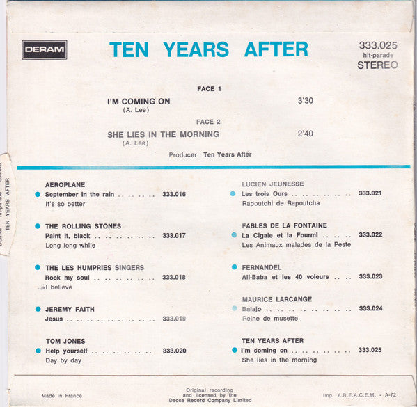 Ten Years After – I'm Coming On / She Lies In The Morning 7" vinyl record, image 2 of 4