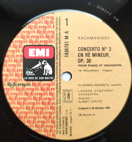 Sergei Rachmaninoff, Vladimir Horowitz, London Symphony Orchestra, Albert Coates – Concerto N° 3 En Ré Mineur, Op. 30 Pour Piano Et Orchestre LP vinyl record, image 3 of 4