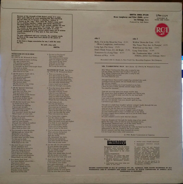 Odetta – Odetta Sings Dylan LP vinyl record, image 3 of 3