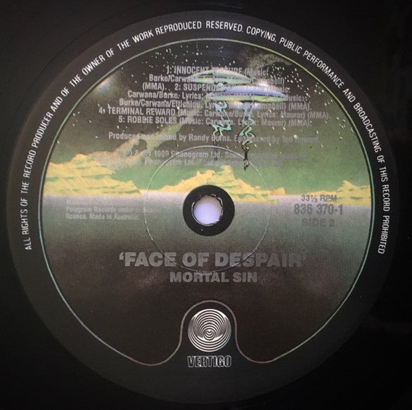 Mortal Sin – Face Of Despair LP vinyl record, image 4 of 6
