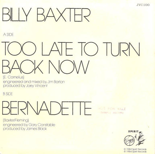 Billy Baxter – Too Late To Turn Back Now 7" vinyl record, image 2 of 4
