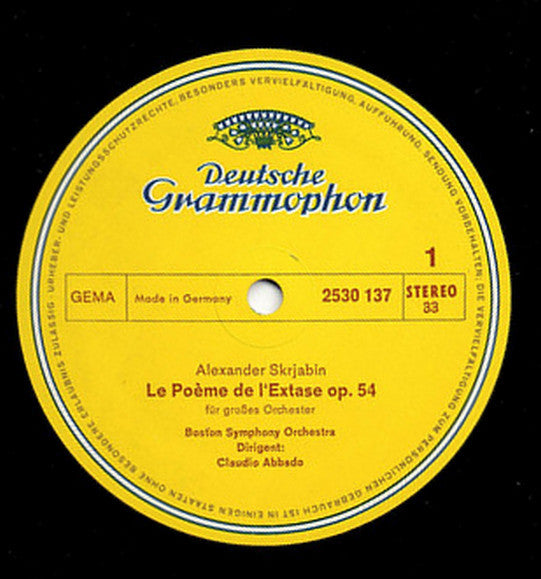 Alexander Scriabin, Pyotr Ilyich Tchaikovsky, Claudio Abbado, Boston Symphony Orchestra – Poem Of Ecstasy / Romeo And Juliet LP vinyl record, image 2 of 3