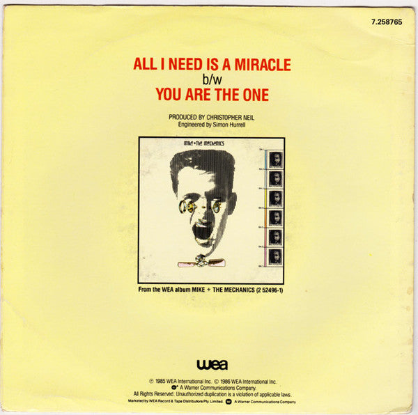 Mike & The Mechanics – All I Need Is A Miracle 7" vinyl record, image 2 of 4