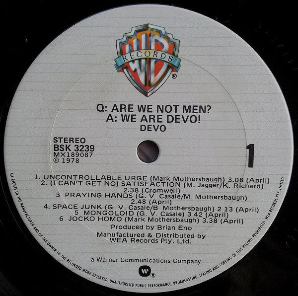 Devo – Q: Are We Not Men? A: We Are Devo! LP vinyl record, image 5 of 6