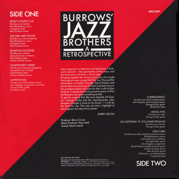 Don Burrows – Burrows' Jazz Brothers - A Retrospective LP vinyl record, image 2 of 4