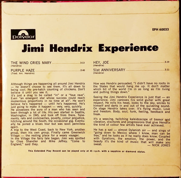 The Jimi Hendrix Experience – The Wind Cries Mary 7" vinyl record, image 2 of 4