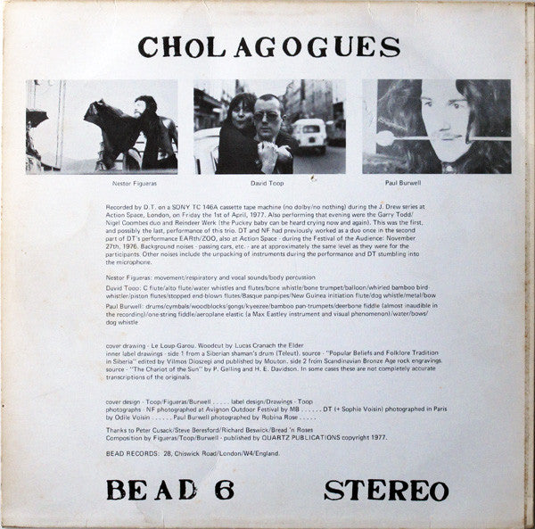 Nestor Figueras, David Toop, Paul Burwell – Cholagogues LP vinyl record, image 3 of 3