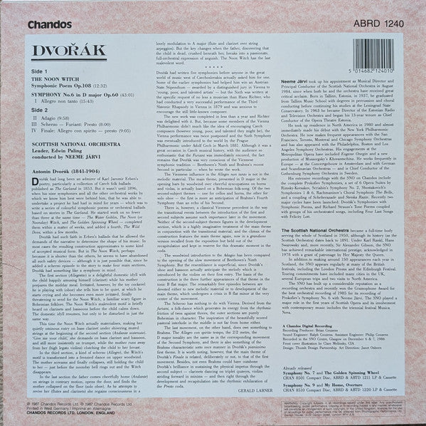 Antonín Dvořák, Royal Scottish National Orchestra, Neeme Järvi – Symphony No. 6 In D Major Op.60 / The Noon Witch (Symphonic Poem Op.108) LP vinyl record, image 2 of 4