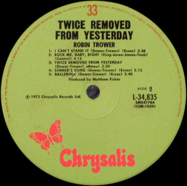 Robin Trower – Twice Removed From Yesterday LP vinyl record, image 4 of 4