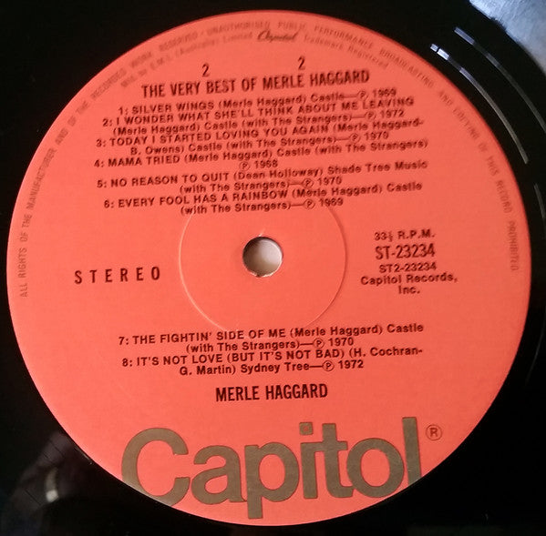 Merle Haggard – The Very Best of Merle Haggard LP vinyl record, image 4 of 4