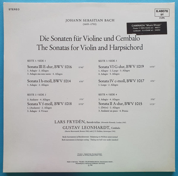 Johann Sebastian Bach, Lars Frydén, Gustav Leonhardt – Die Sonaten Für Violine & Cembalo = Sonatas For Violin & Harpsichord (2xLP) LP vinyl record, image 2 of 6
