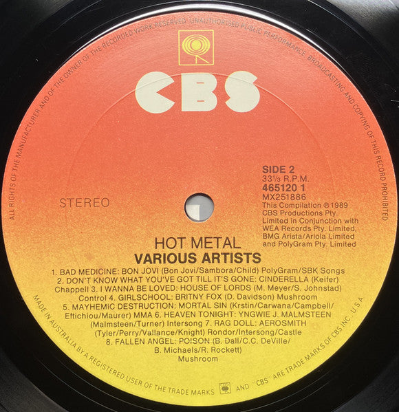 Various – Hot Metal Volume 1 LP vinyl record, image 6 of 6