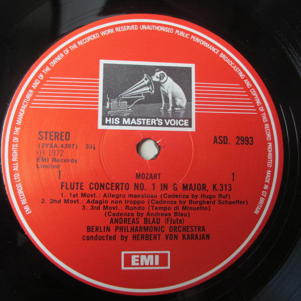 Wolfgang Amadeus Mozart, Herbert Von Karajan, Berliner Philharmoniker, Andreas Blau, James Galway, Fritz Helmis – Karajan Conducts Mozart Concertos LP vinyl record, image 3 of 4