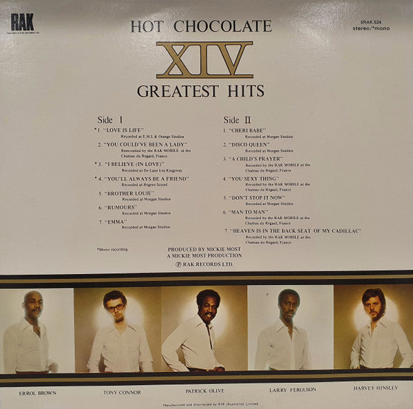 Hot Chocolate – XIV Greatest Hits LP vinyl record, image 4 of 4