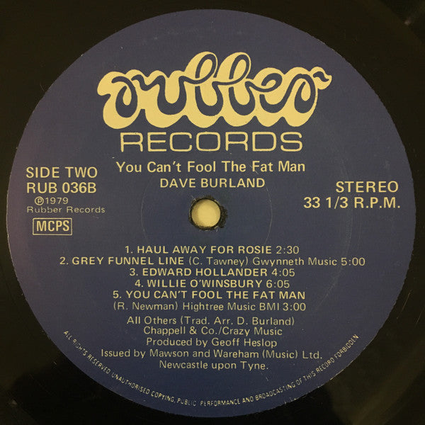 Dave Burland – You Can't Fool The Fat Man LP vinyl record, image 4 of 4