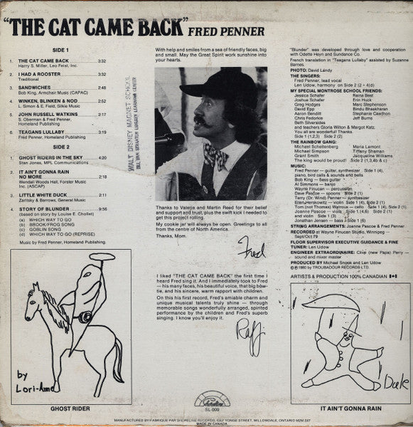 Fred Penner – The Cat Came Back LP vinyl record, image 2 of 4