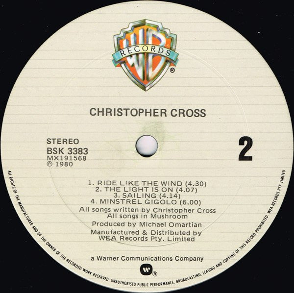 Christopher Cross – Christopher Cross LP vinyl record, image 4 of 4
