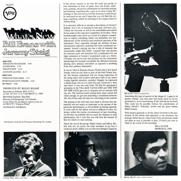 Bill Evans, Jeremy Steig – What's New LP vinyl record, image 2 of 2