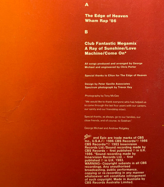 Wham! – The Edge Of Heaven 12" vinyl record, image 3 of 5