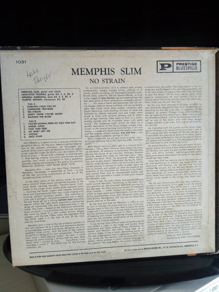 Memphis Slim – No Strain LP vinyl record, image 2 of 3