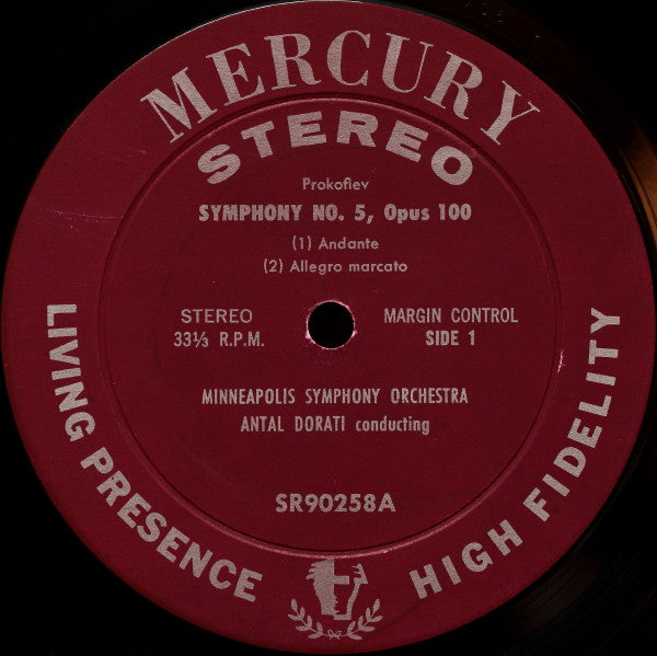 Sergei Prokofiev, Antal Dorati, Minneapolis Symphony Orchestra – Symphony No. 5, Opus 100 LP vinyl record, image 3 of 3
