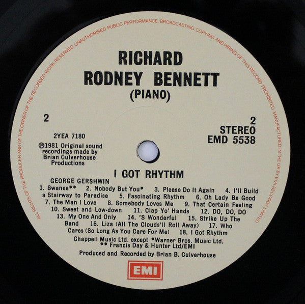 Richard Rodney Bennett, George Gershwin – "I Got Rhythm" Richard Rodney Bennett Plays The Complete Solo Piano Music Of George Gershwin LP vinyl record, image 4 of 4