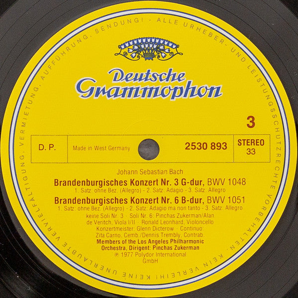 Johann Sebastian Bach, Members Of The Los Angeles Philharmonic, Pinchas Zukerman – 6 Brandenburghische Konzerte (2xLP) LP vinyl record, image 7 of 8