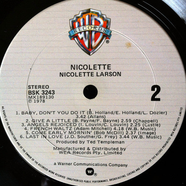 Nicolette Larson – Nicolette LP vinyl record, image 5 of 5
