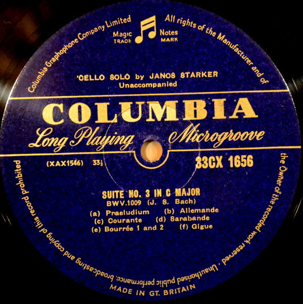 Janos Starker, Johann Sebastian Bach – Suites For Unaccompanied Cello - No. 1 In G Major / No. 3 In C Major LP vinyl record, image 3 of 4