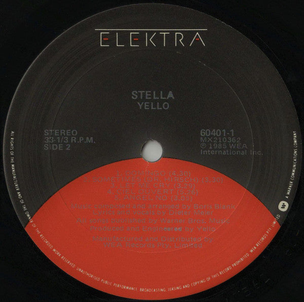 Yello – Stella LP vinyl record, image 4 of 4