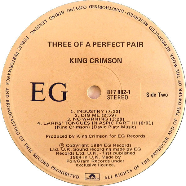 King Crimson – Three Of A Perfect Pair LP vinyl record, image 5 of 6