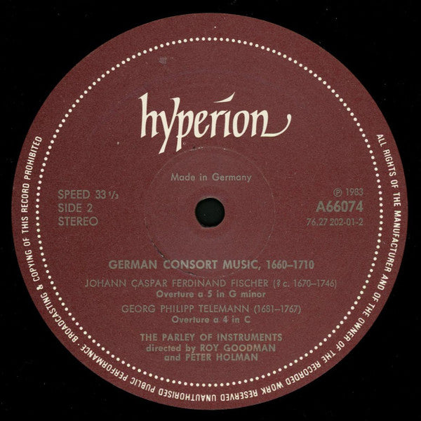 Johann Rosenmüller, Johann Caspar Ferdinand Fischer, Georg Böhm, Johann Heinrich Schmelzer, Georg Philipp Telemann, The Parley Of Instruments, Roy Goodman, Peter Holman – German Consort Music 1660-1710 LP vinyl record, image 4 of 4