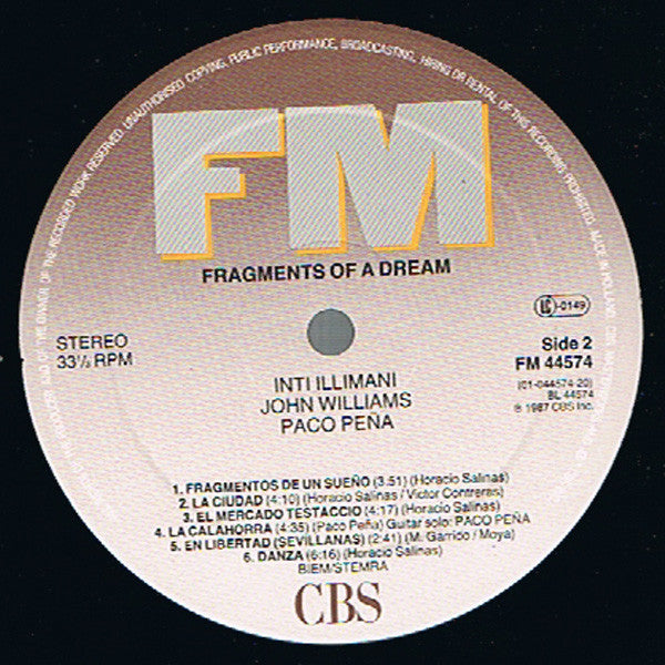 Inti Illimani, John Williams, Paco Peña – Fragments Of A Dream LP vinyl record, image 4 of 4