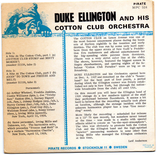 Duke Ellington And His Cotton Club Orchestra – Irving Mills Presents A Night At The Cotton Club 7" vinyl record, image 2 of 3