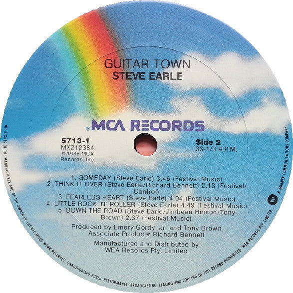 Steve Earle – Guitar Town LP vinyl record, image 4 of 4