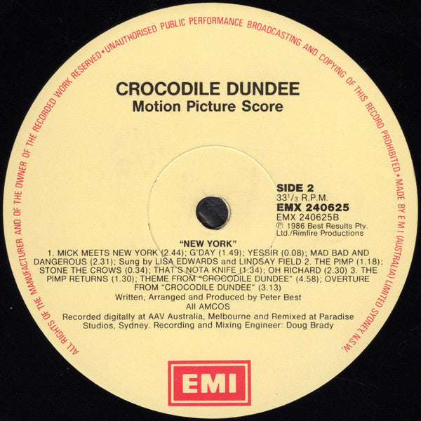 Peter Best – Crocodile Dundee Original Motion Picture Score LP vinyl record, image 5 of 5