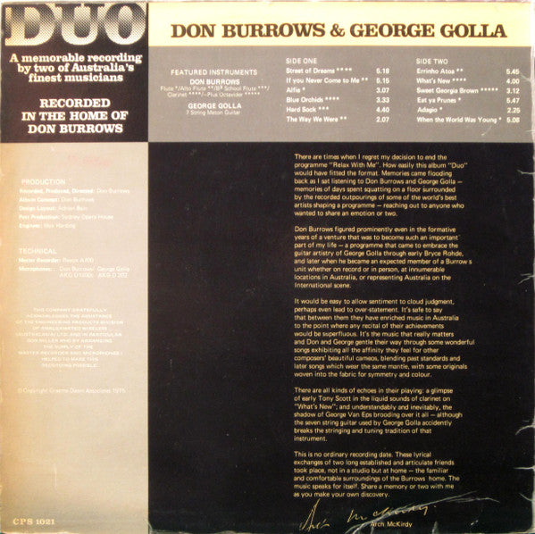 Don Burrows•George Golla Duo – Duo LP vinyl record, image 2 of 4