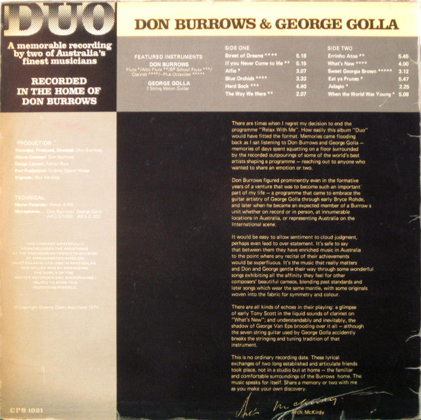 Don Burrows•George Golla Duo – Duo LP vinyl record, image 2 of 4