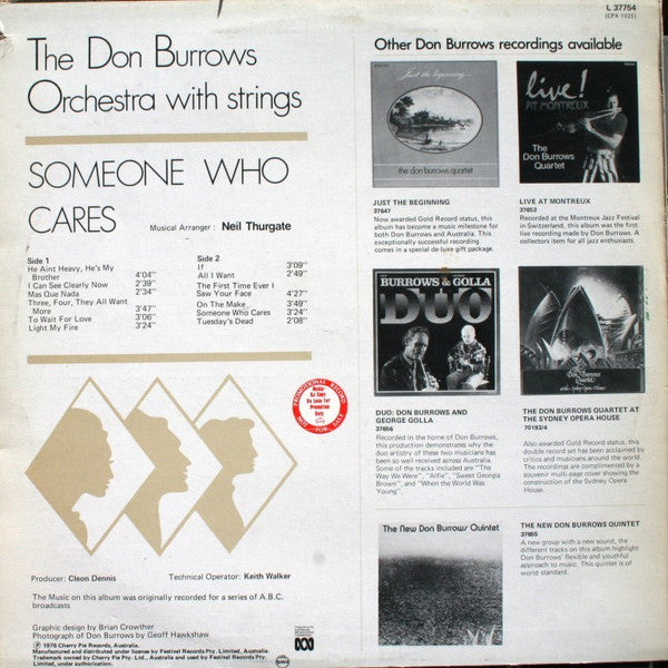 The Don Burrows Orchestra With Strings – Someone Who Cares LP vinyl record, image 2 of 4