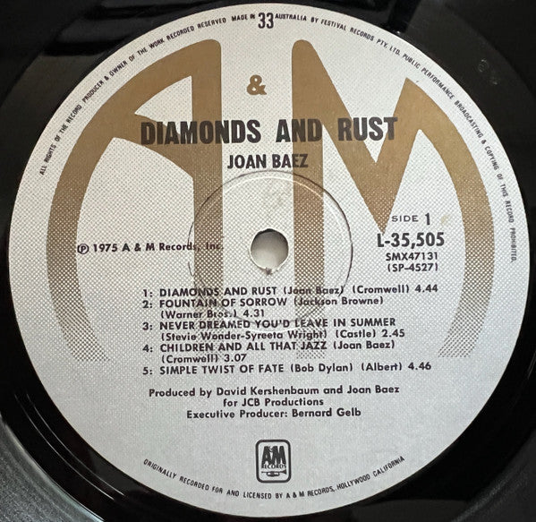 Joan Baez – Diamonds & Rust LP vinyl record, image 3 of 6