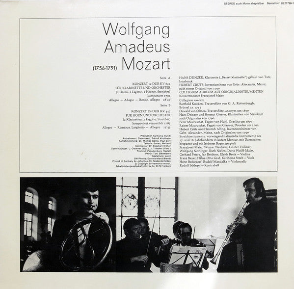 Wolfgang Amadeus Mozart, Hans Deinzer, Hubert Crüts, Collegium Aureum – Klarinettenkonzert A-dur KV 622 / Hornkonzert Es-dur KV 447 LP vinyl record, image 2 of 6