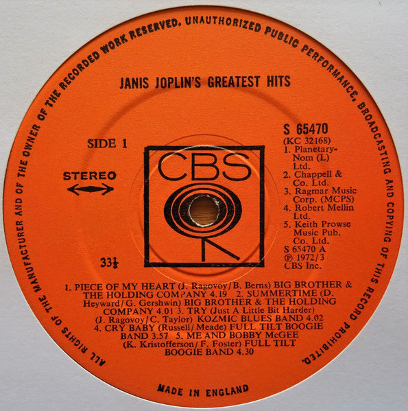Janis Joplin – Janis Joplin's Greatest Hits LP vinyl record, image 3 of 6