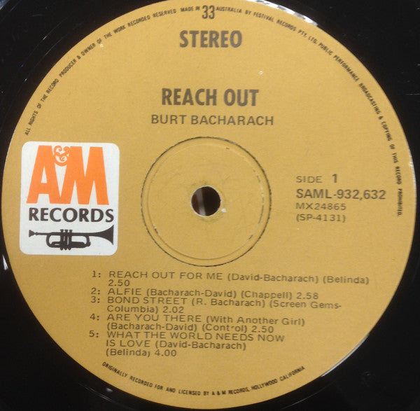 Burt Bacharach – Reach Out LP vinyl record, image 3 of 6