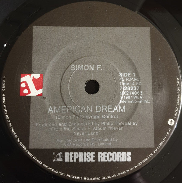 Simon Fellowes – American Dream / Love Bomb 7" vinyl record, image 3 of 4
