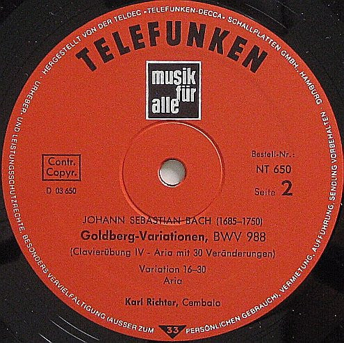 Karl Richter, Johann Sebastian Bach – Goldberg-Variationen LP vinyl record, image 4 of 4
