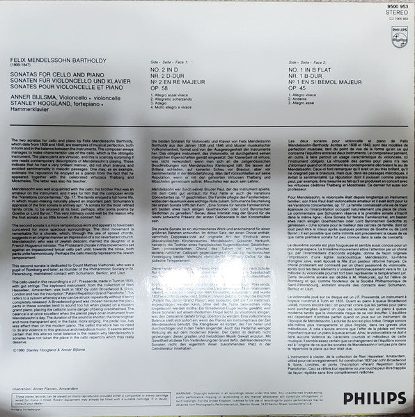 Felix Mendelssohn-Bartholdy, Anner Bylsma, Stanley Hoogland – 2 Sonatas For Cello And Fortepiano LP vinyl record, image 2 of 4